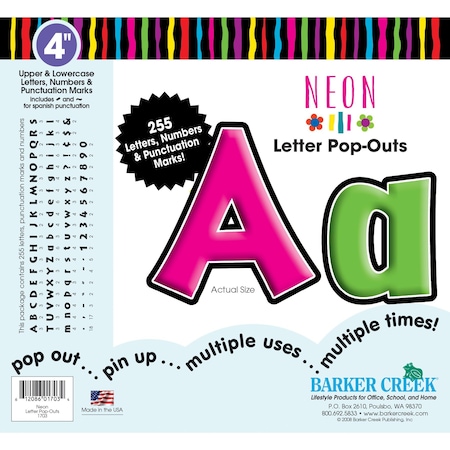 Barker Creek Neon 4" Letter Pop-Outs, 255 Characters/Set 1703